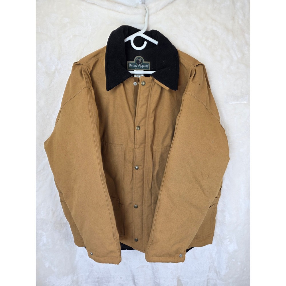 Berne Apparel Mens Duck Canvas Work Jacket Tan Brown Black Corduroy Collar Large
